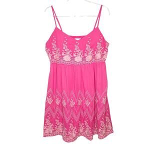 Savannah Jane Pink Embroided Sweetheart Mini Dress Women LG Vacation Resort Boho